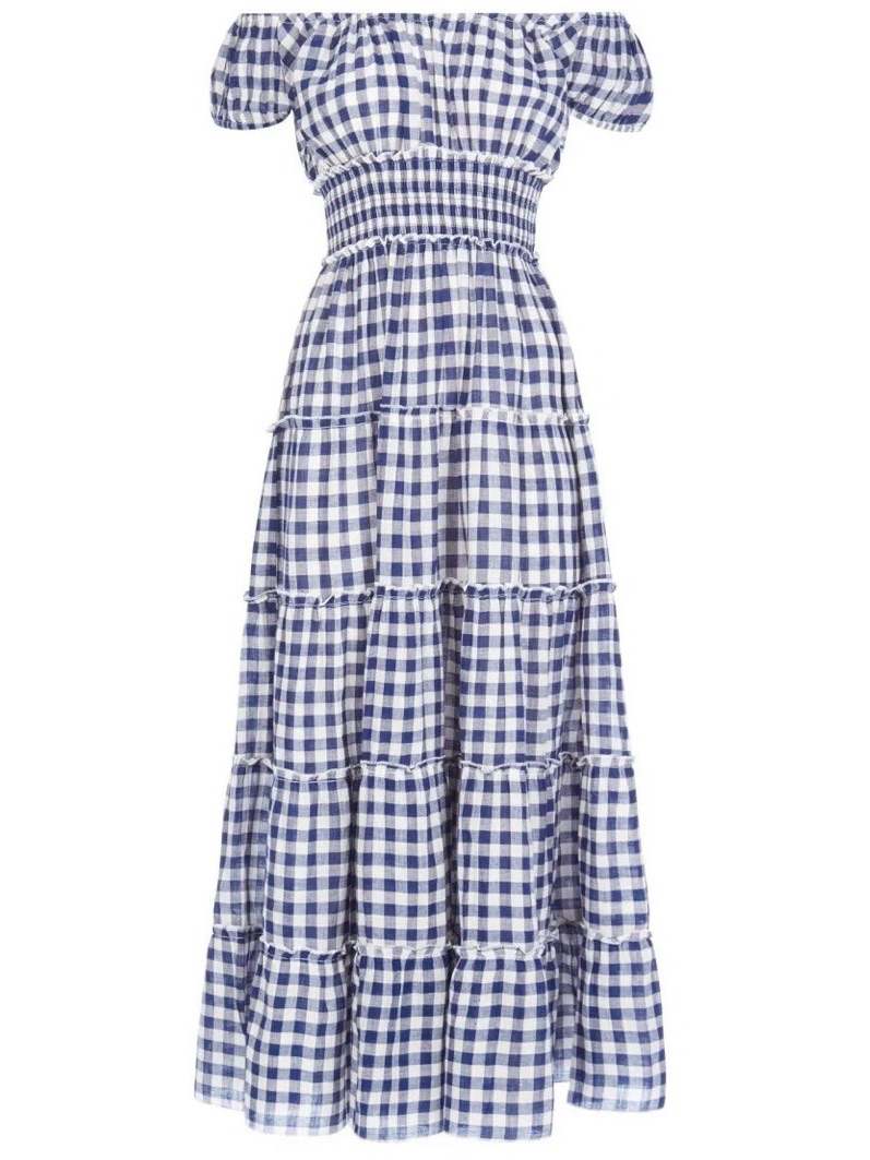 Pink City Prints Blue & White Gingham Check Midi Dress